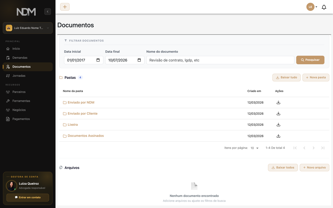 Tela Documentos da plataforma NDM