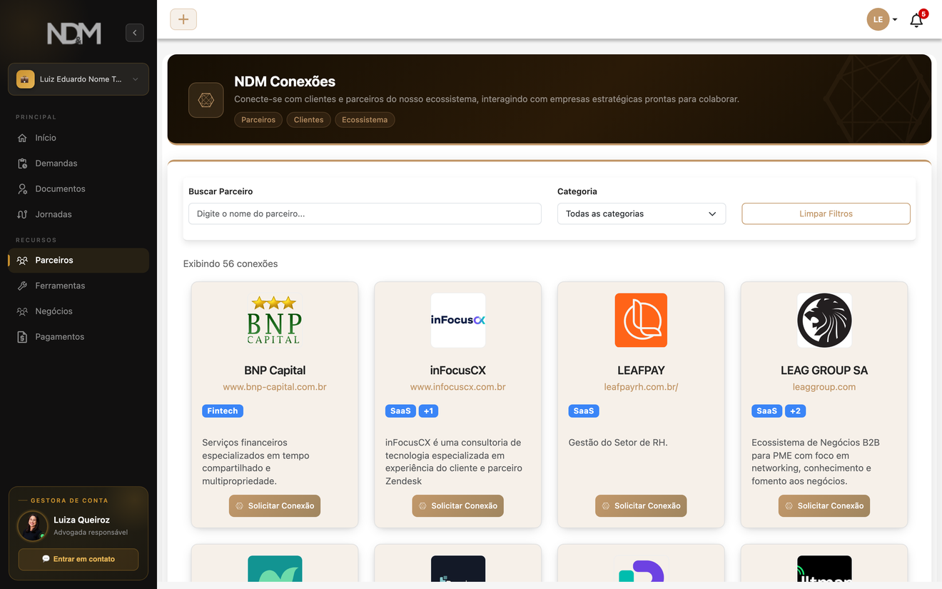 Tela Parceiros da plataforma NDM